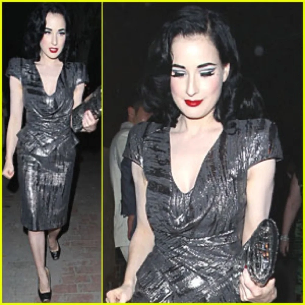 Alexander McQueen Metallic Charcoal Gray Draped Peplum Dress - Picture 3 of 8